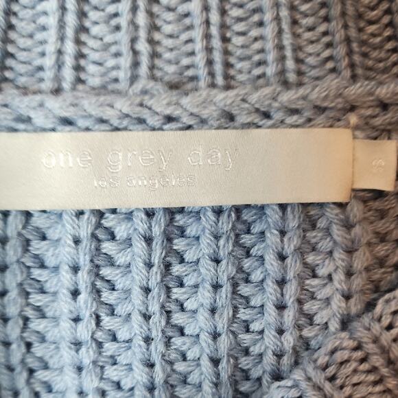 One gray day Light Blue Cowl Turtleneck Sweater with Ribbed Knit Cozy Texture - Picture 2 of 3